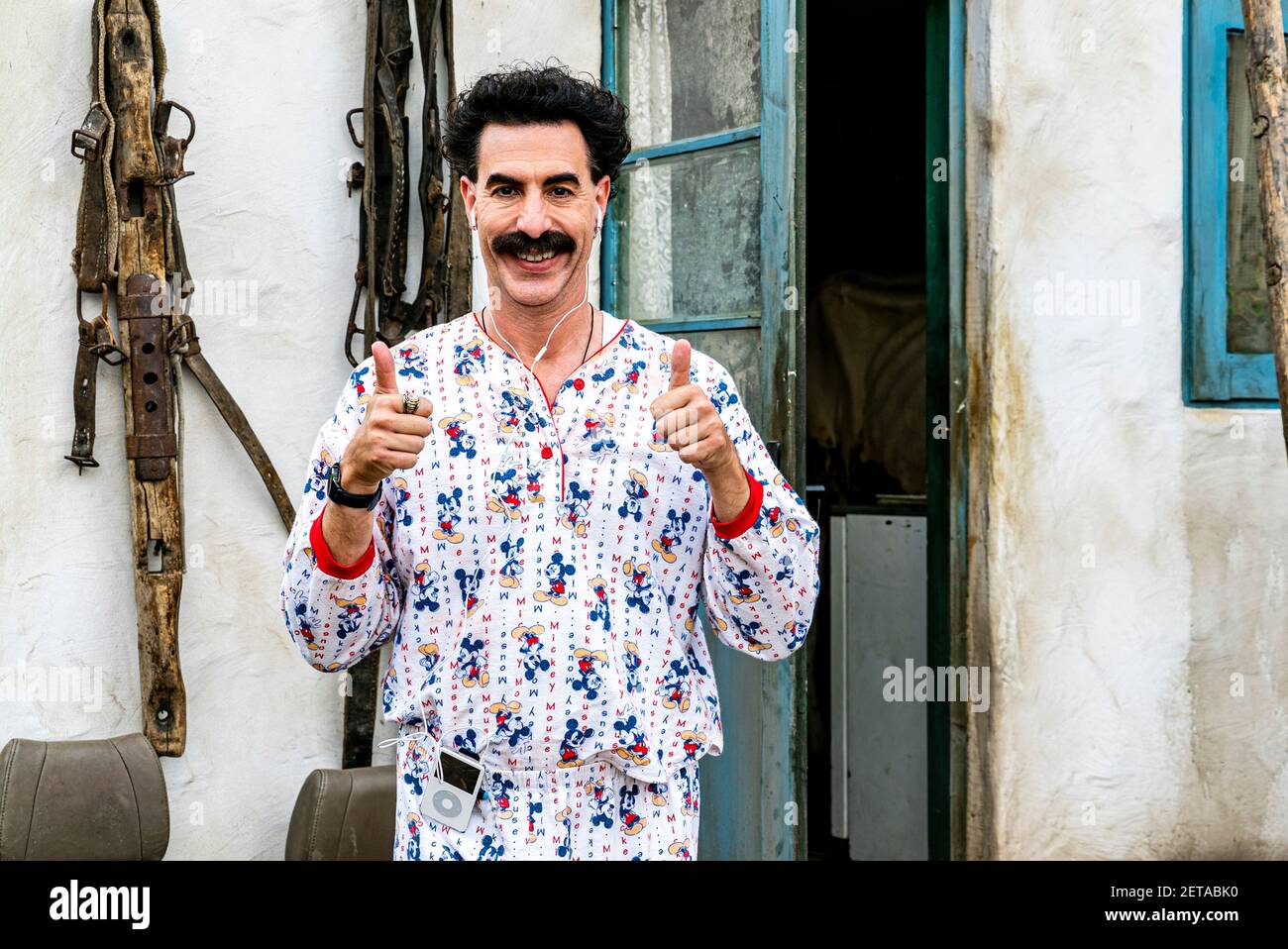 Borat Subsequent Moviefilm (2020) directed by Jason Woliner and starring Sacha Baron Cohen and Maria Bakalova. The further adventures of a Kazakh television journalist Borat in the United States. Stock Photo