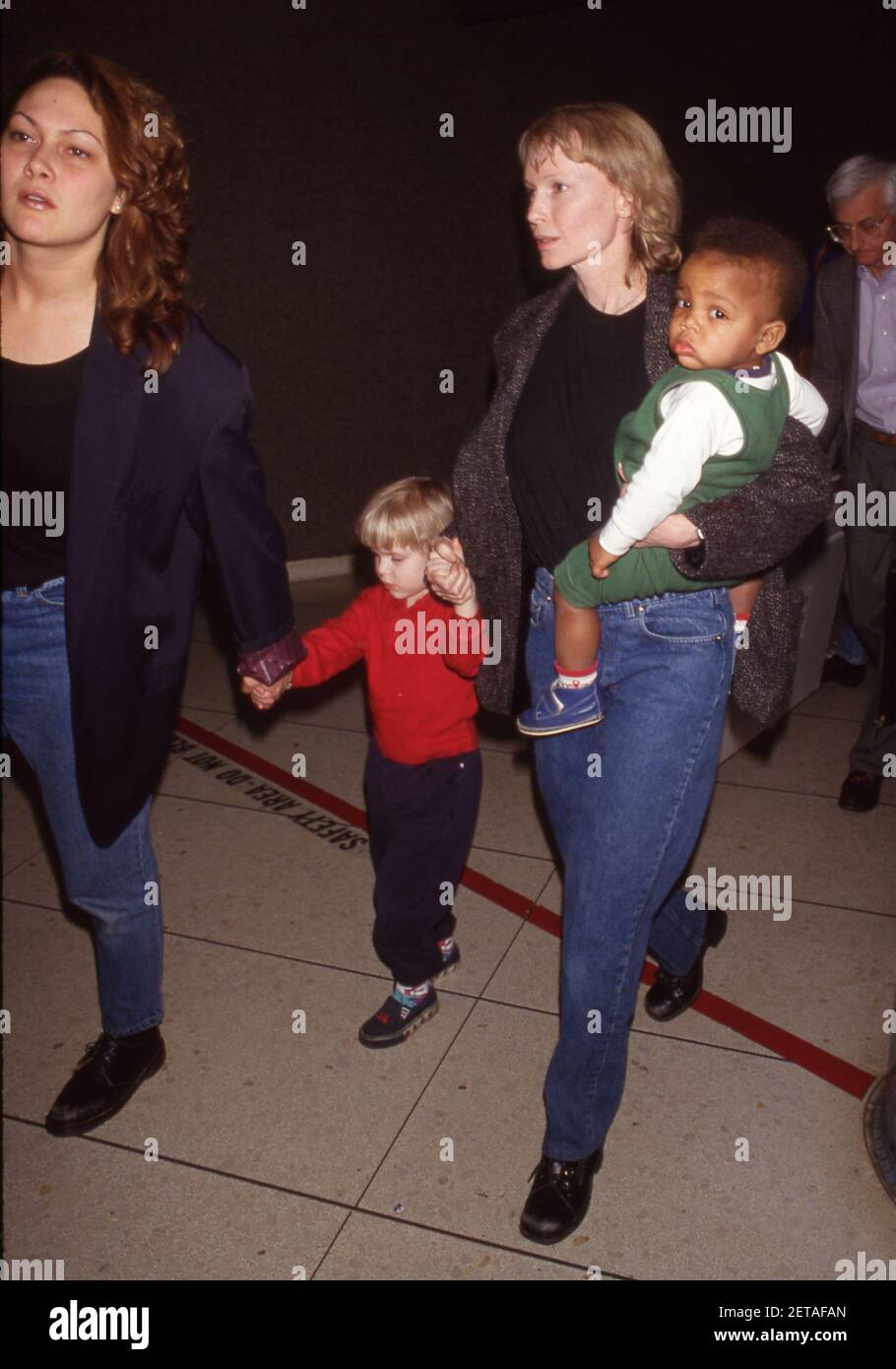 Los Angeles Ca February 4 Mia Farrow With Ronan Farrow And Isaiah Justus Farrow On February 9154