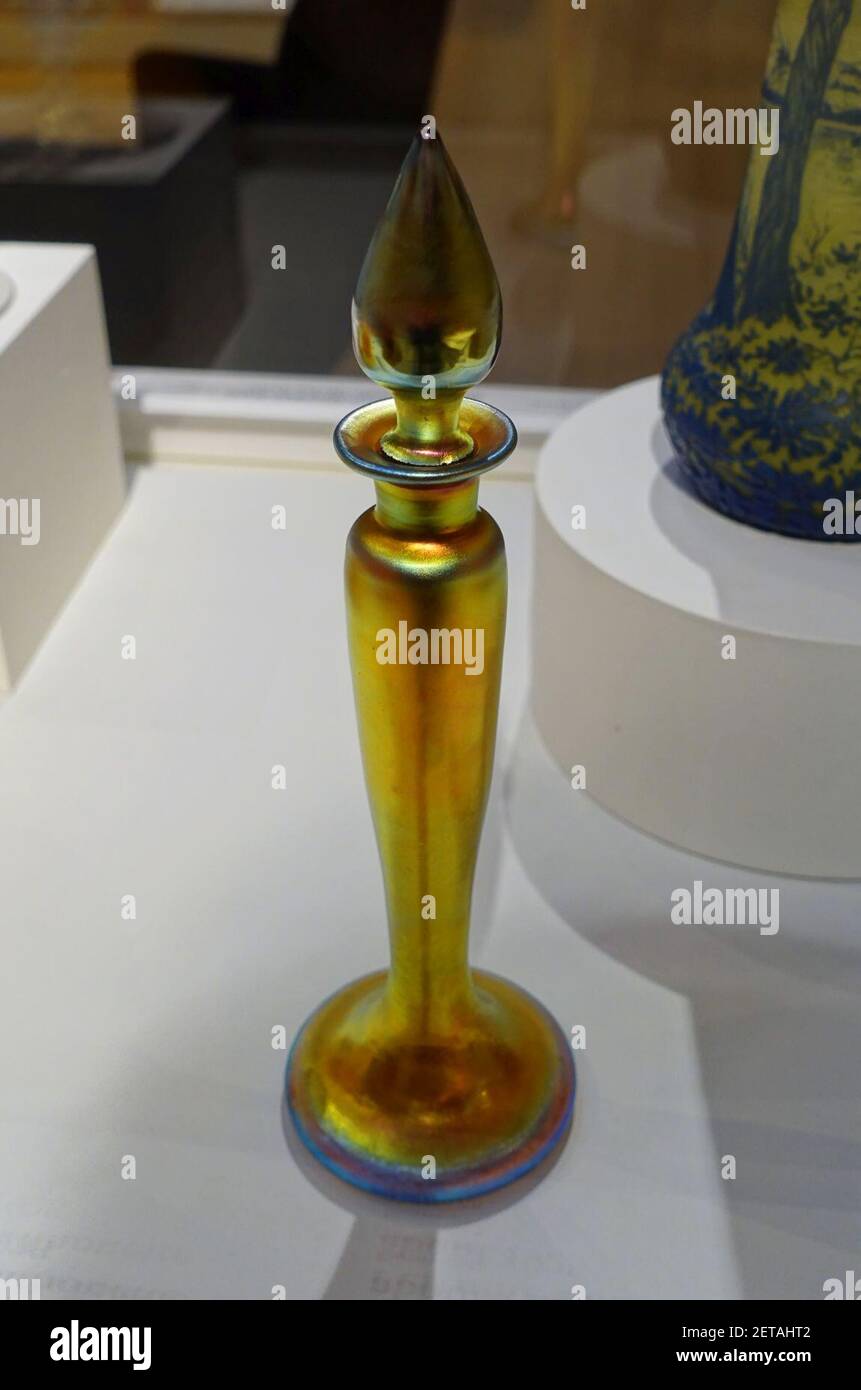 Perfume bottle from the Aurene line, Steuben Glass Works, Corning, New York, c. 1925, blown glass Stock Photo