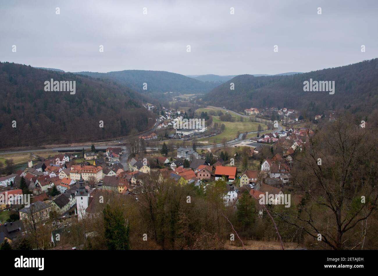 View over the Franconian village of Muggendorf in the Wiesental Stock Photo
