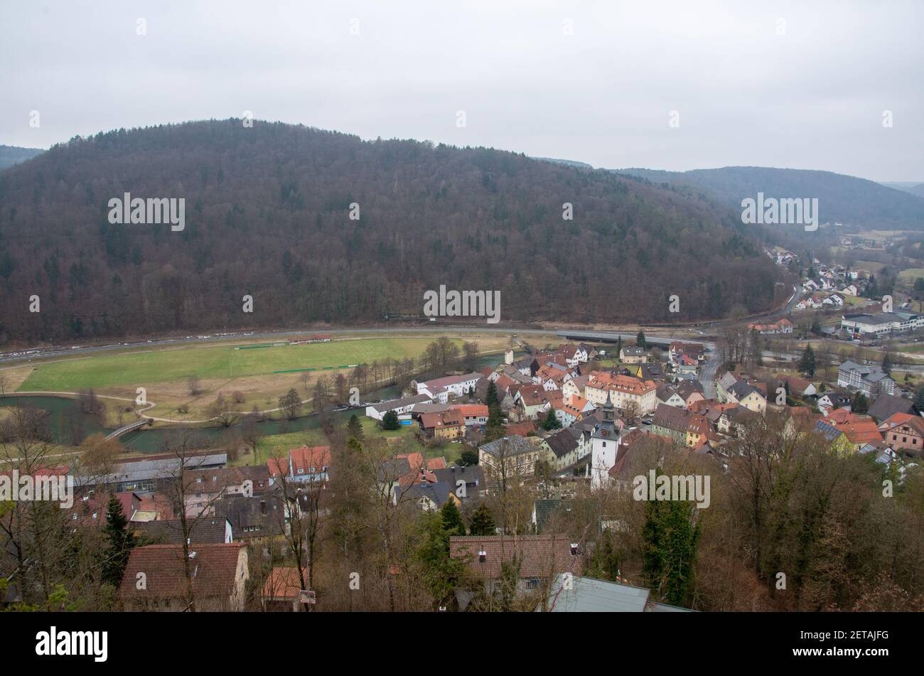 View over the Franconian village of Muggendorf in the Wiesental Stock Photo