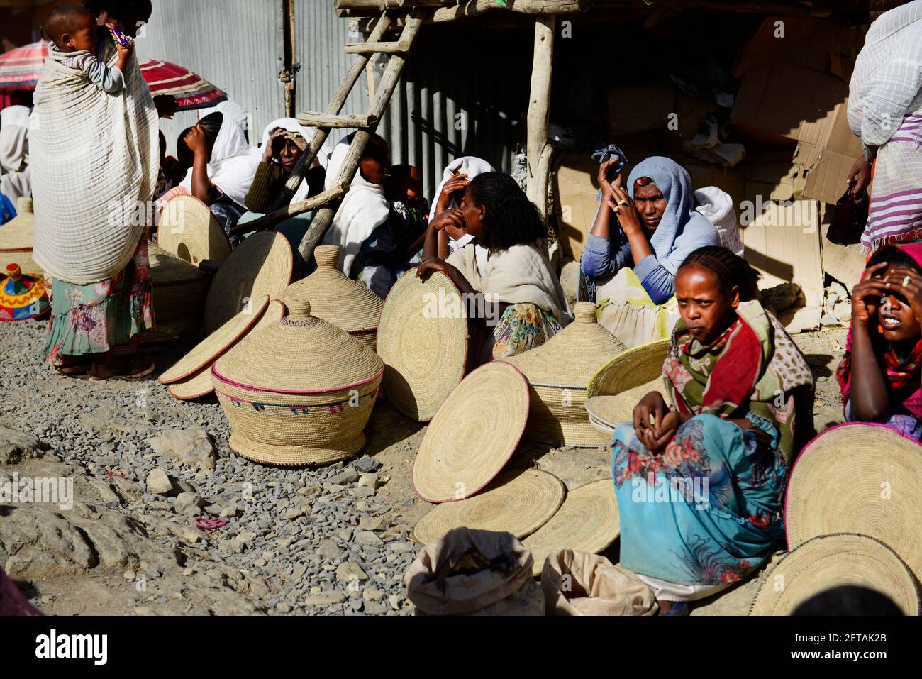 The injera basket market in Mekele, Ethiopia. Stock Photo