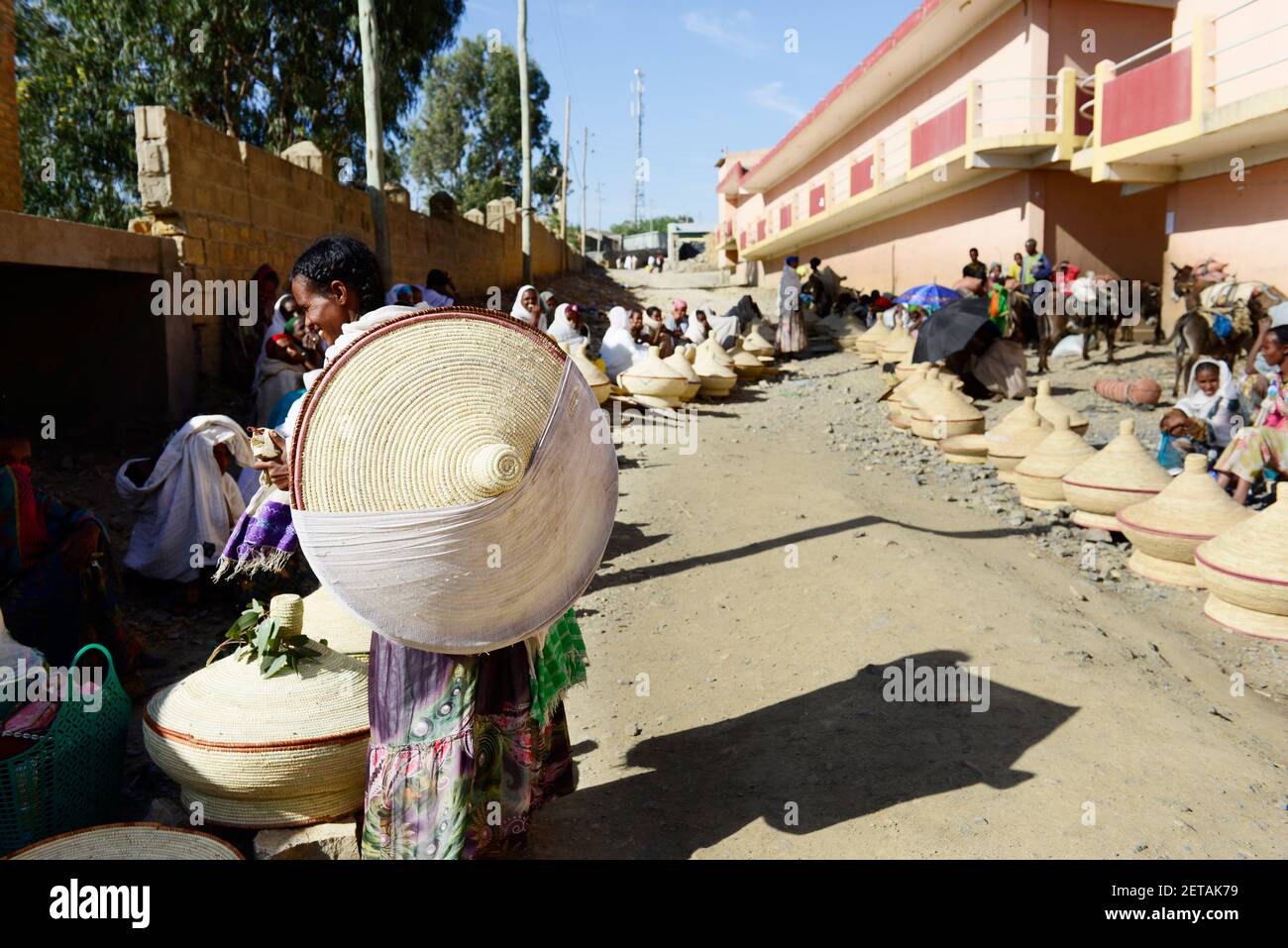 The injera basket market in Mekele, Ethiopia. Stock Photo