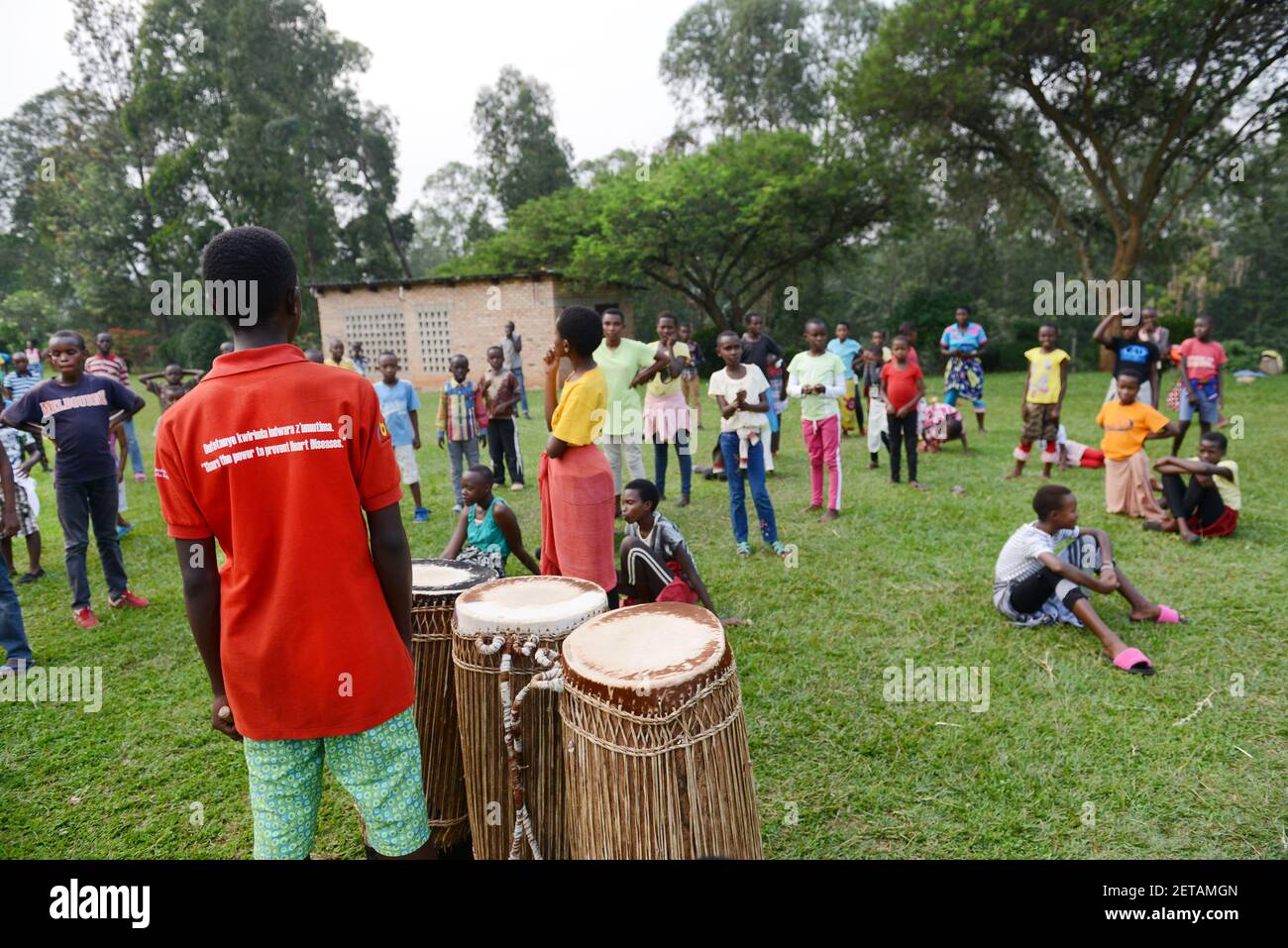 A Rwandan drumming performance at the ethnographic museum in Huye, Rwanda. Stock Photo