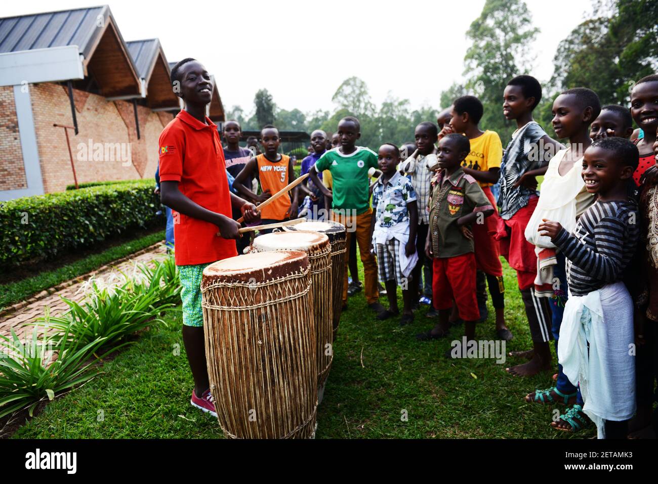 A Rwandan drumming performance at the ethnographic museum in Huye, Rwanda. Stock Photo