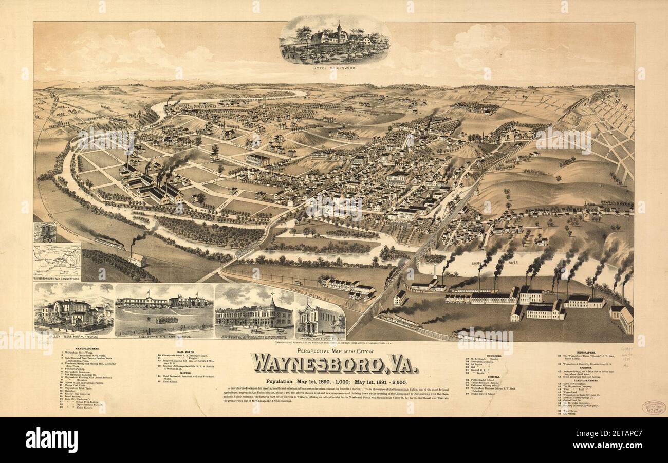 Perspective map of the city of Waynesboro, Va Stock Photo Alamy