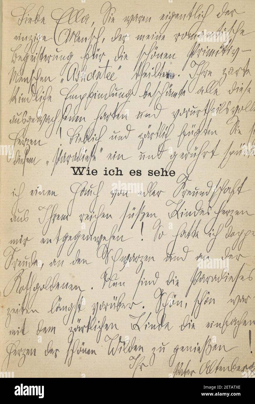 Peter Altenberg Widmung in Wie ich es sehe 1902. Stock Photo
