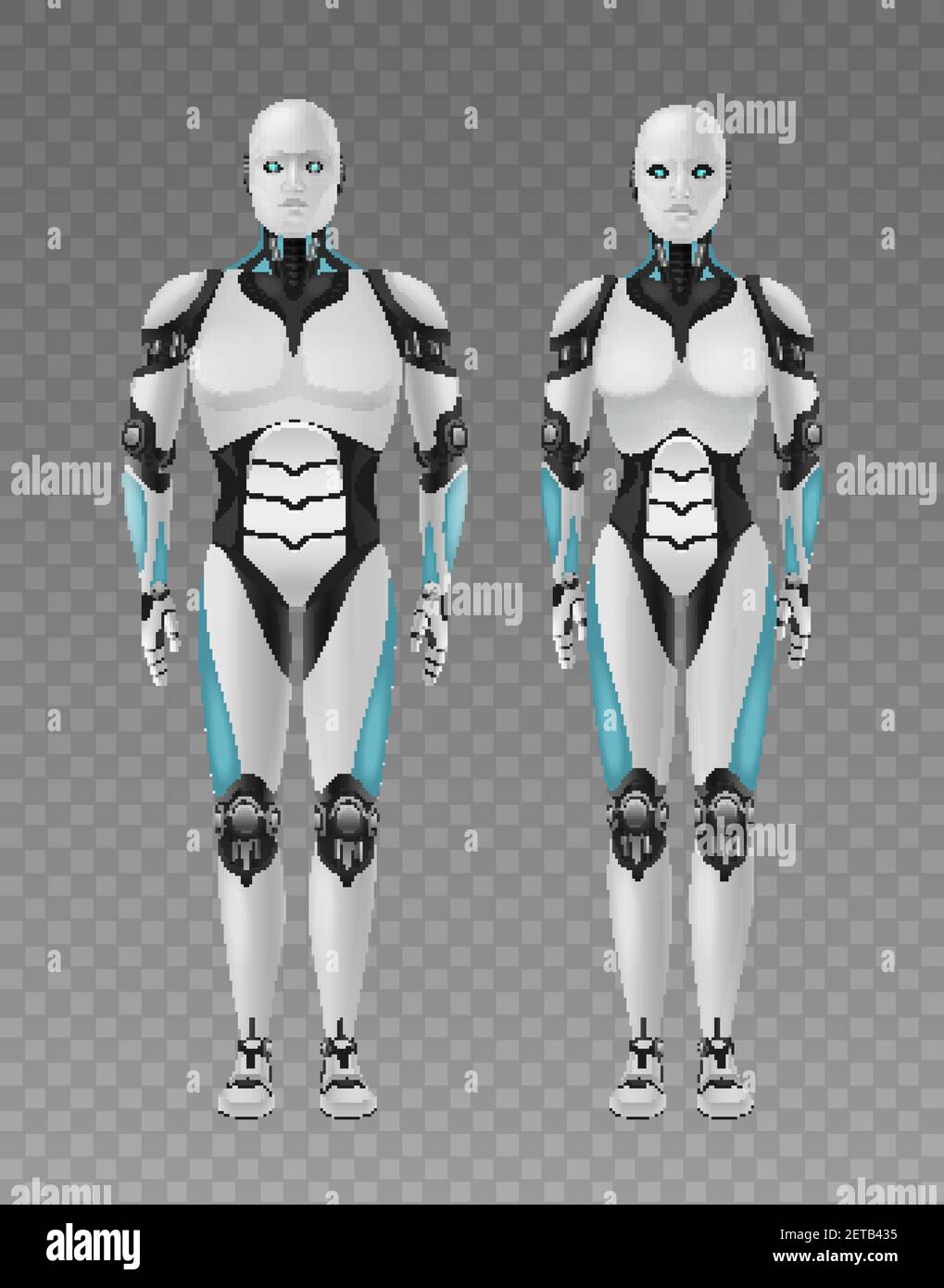 Robot android realistic 3d composition with transparent background and full length images of humanlike droids vector illustration Stock Vector