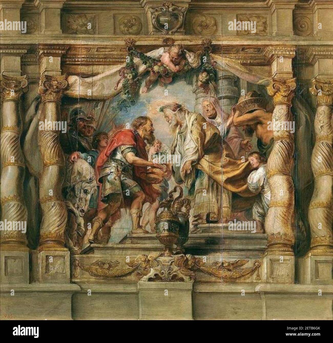 Peter Paul Rubens - De ontmoeting van Abram (Abraham) en Melchisedek, de hogepriester-koning van Salem (Genesis 14-18-24) - P001696 Stock Photo