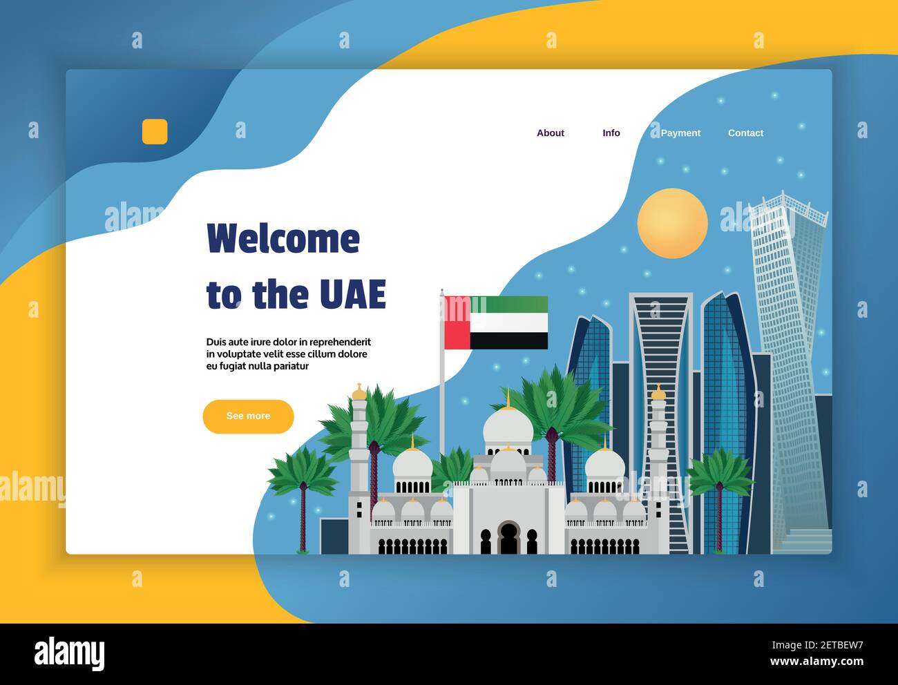 UAE online travel agency website concept banner with flag mosque