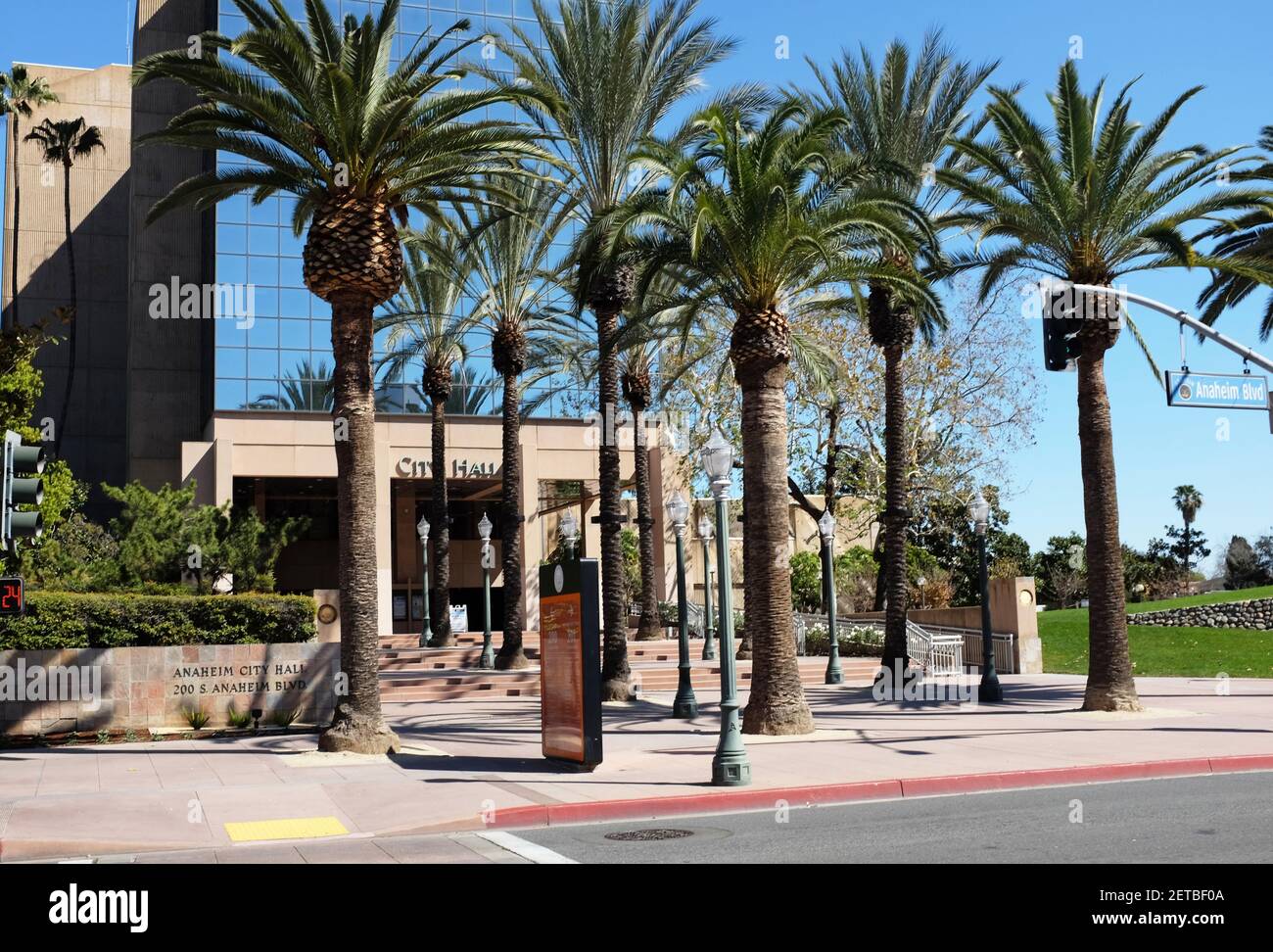 ANAHEIM, CALIFORNIA - 1 MAR 2021: City Hall Building on Anaheim Boulevard. Stock Photo