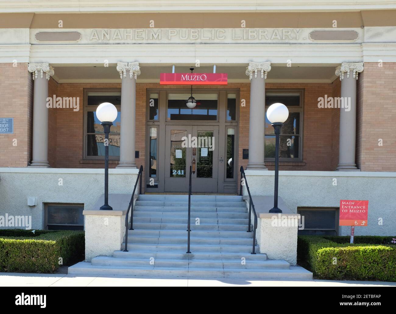 ANAHEIM, CALIFORNIA - 1 MAR 2021: The Carnegie Library building is now one of the buildings of the MUZEO, a museum of local culture, history and art. Stock Photo
