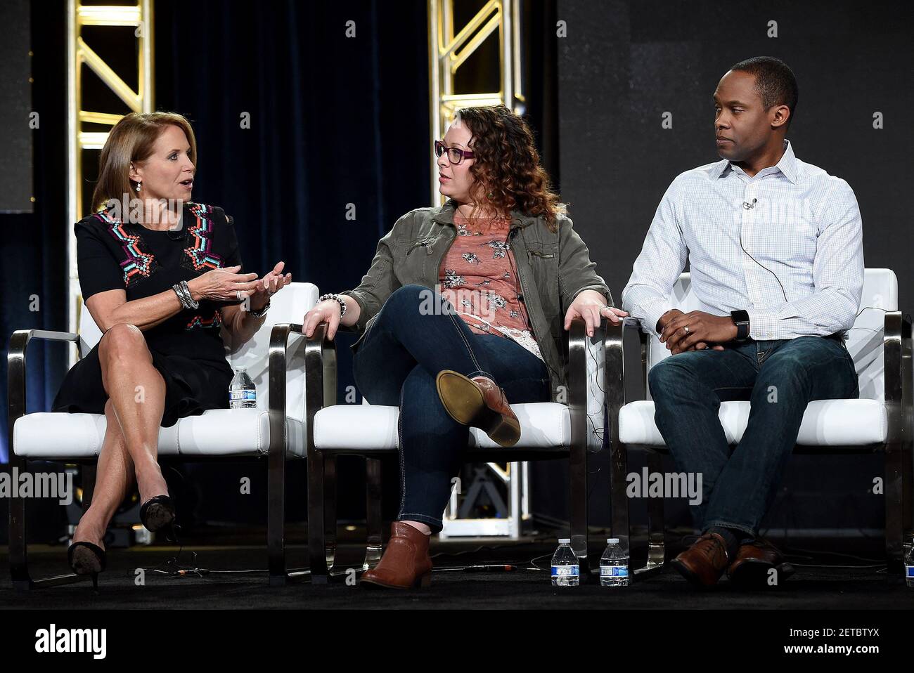 PASADENA, CA JANUARY 13 (LR) Katie Couric, Vanessa Ford, and JR