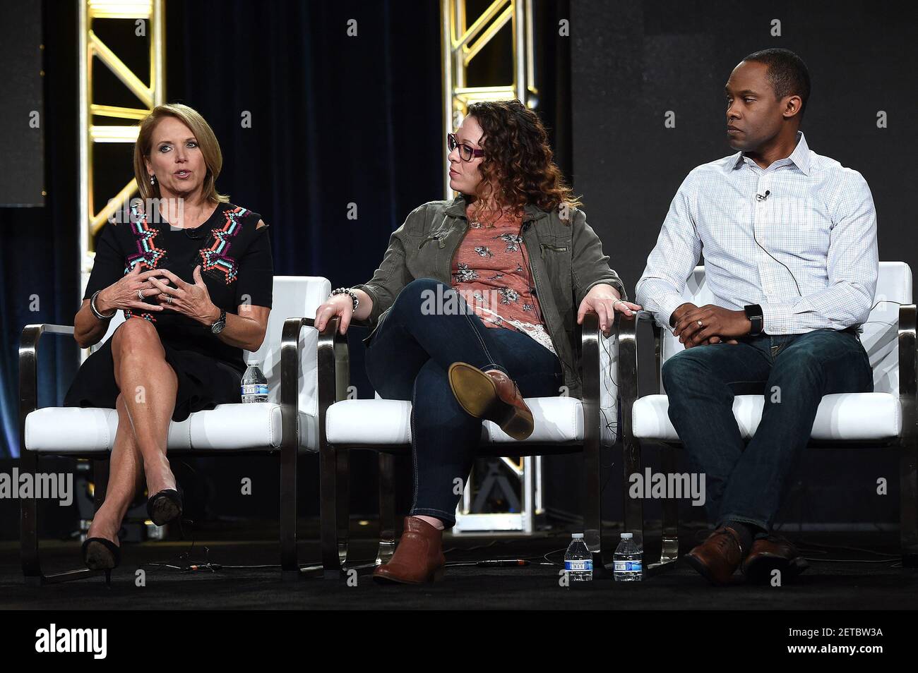 PASADENA, CA JANUARY 13 (LR) Katie Couric, Vanessa Ford, and JR Ford onstage during the