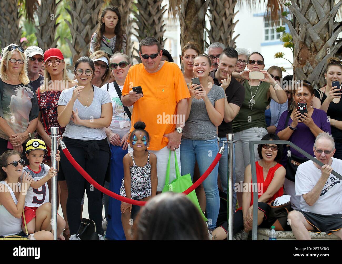 A crowd gathers to watch the "Dog Show" at Art Deco Weekend on Ocean