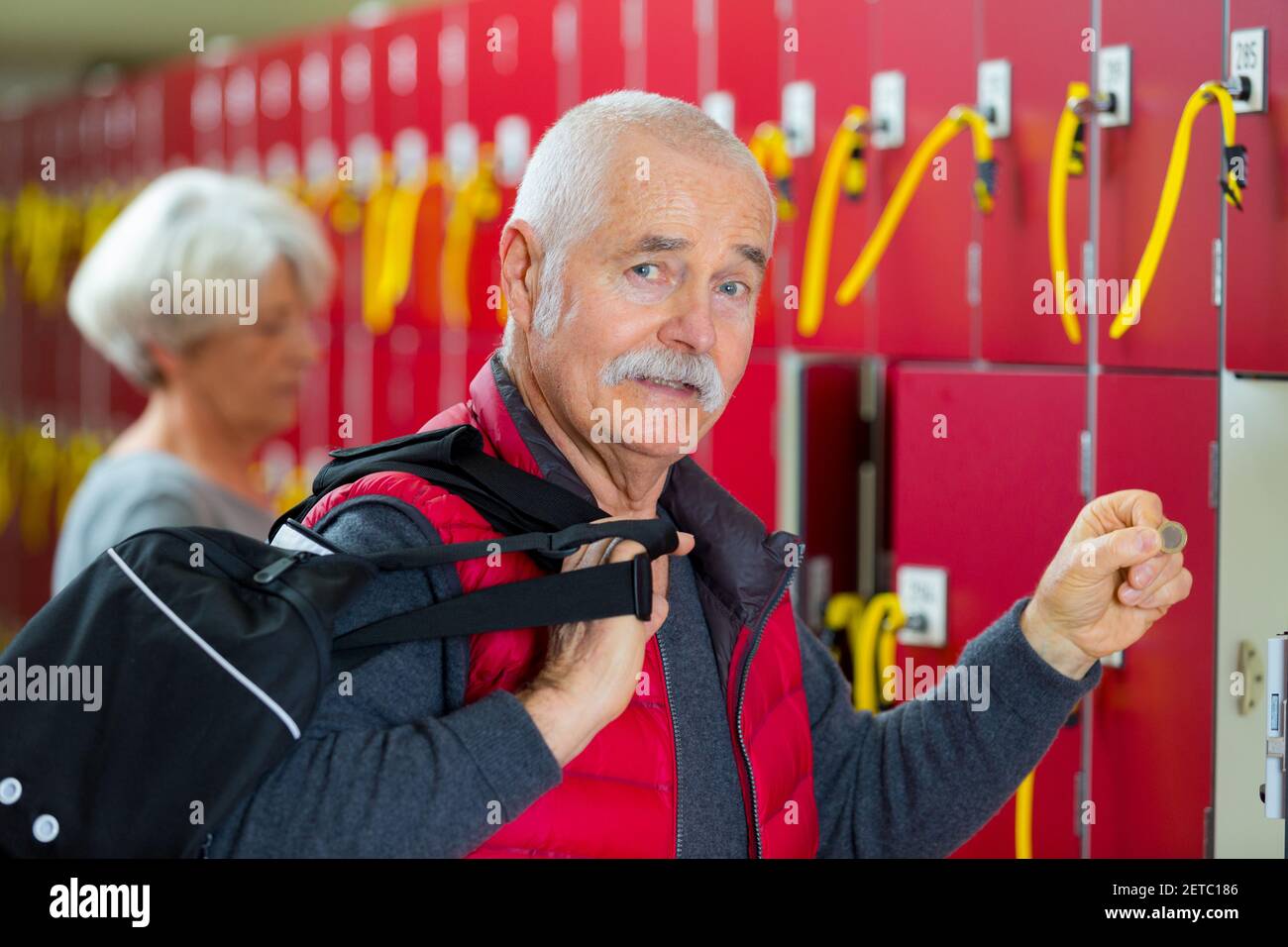 middle age sportive man locker room Stock Photo