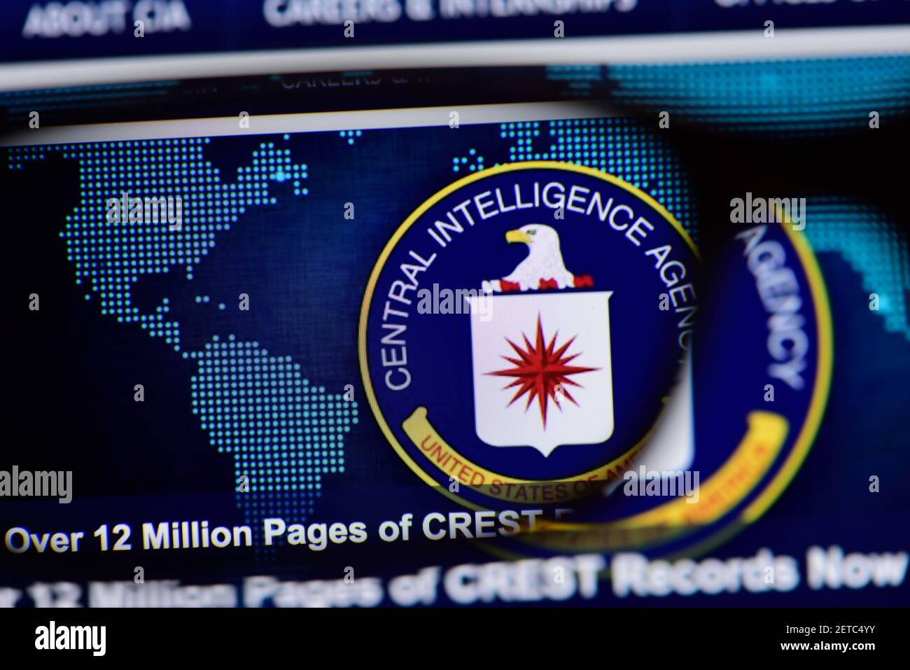 The CIA website is pictured through glasses in Portland, Ore., on January  18, 2016. On Tuesday the agency released over 12 million pages of  declassified documents online via the CIA Records Search
