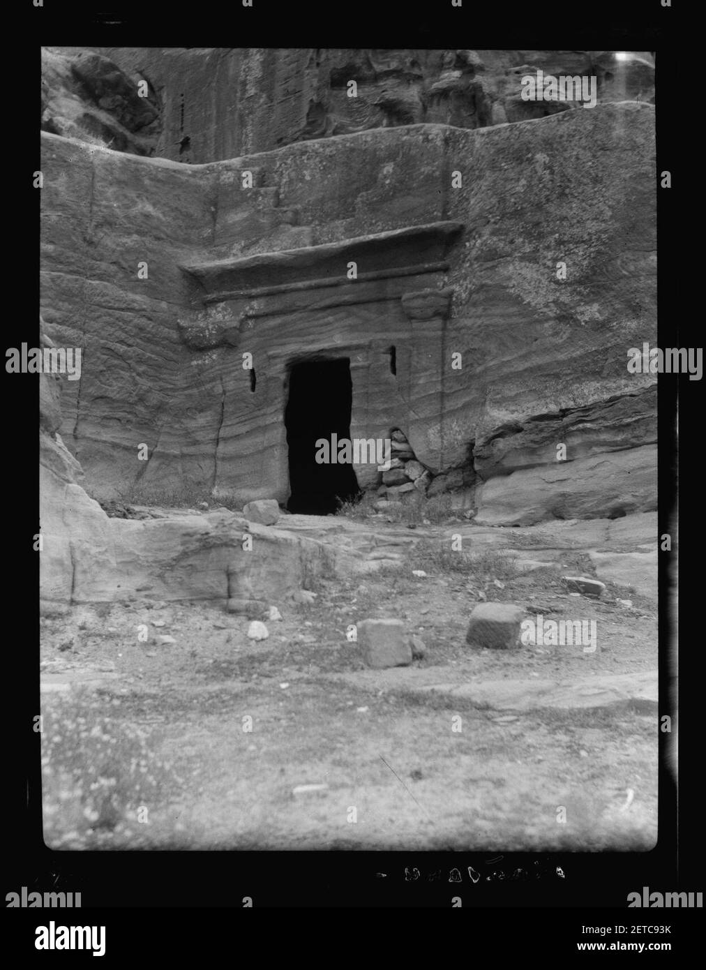 Petra. El-Habis area. A corniced monument, early type. Pilasters upholding single cornice. El-Habis Stock Photo