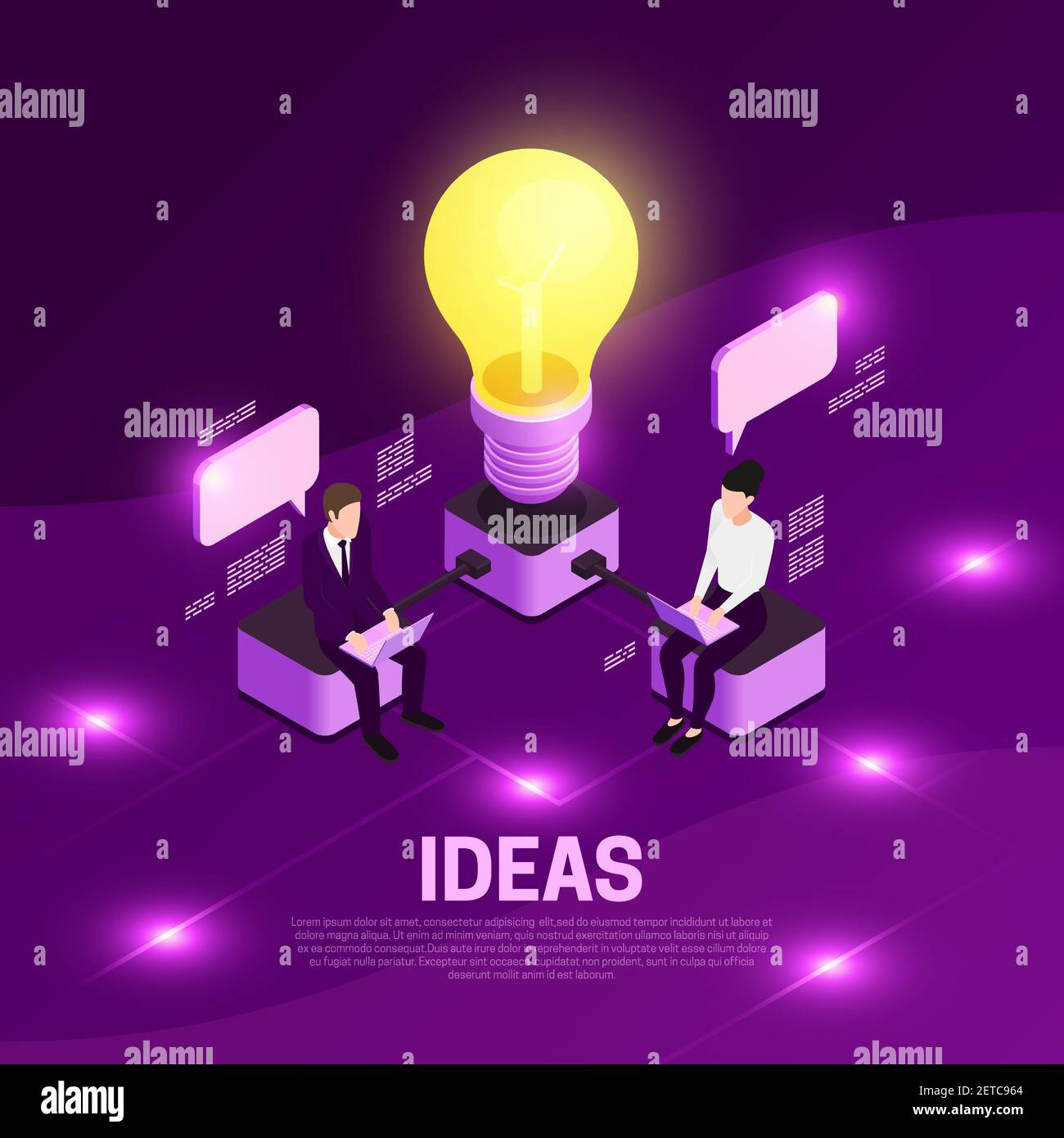 Business strategy isometric concept with ideas symbols violet vector ...
