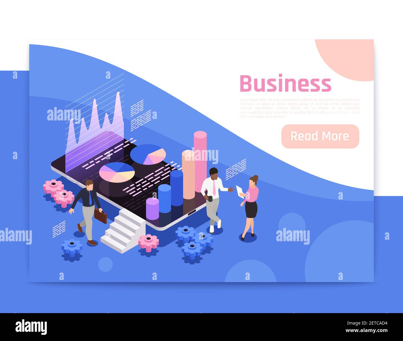 Business teamwork isometric page design with diagrams and charts vector ...