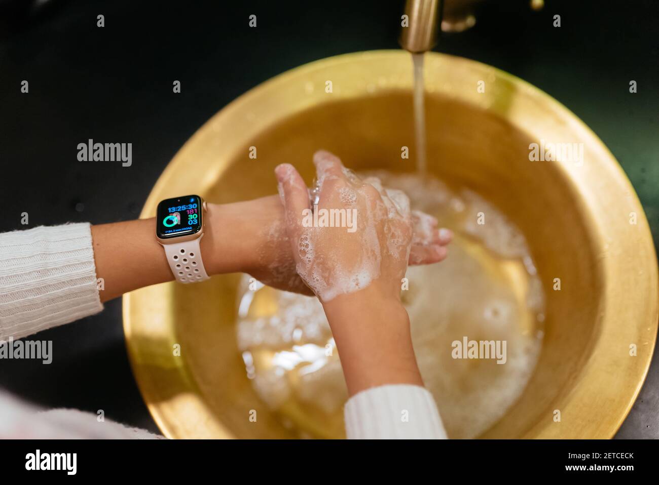 Close up photo of woman washes her hands with soap and water Stock ...
