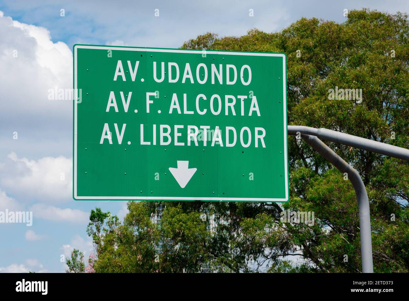 Buenos Aires, Argentina. February 14, 2021.  Udaondo avenue, Alcorta avenue and Libertador avenue sign Stock Photo