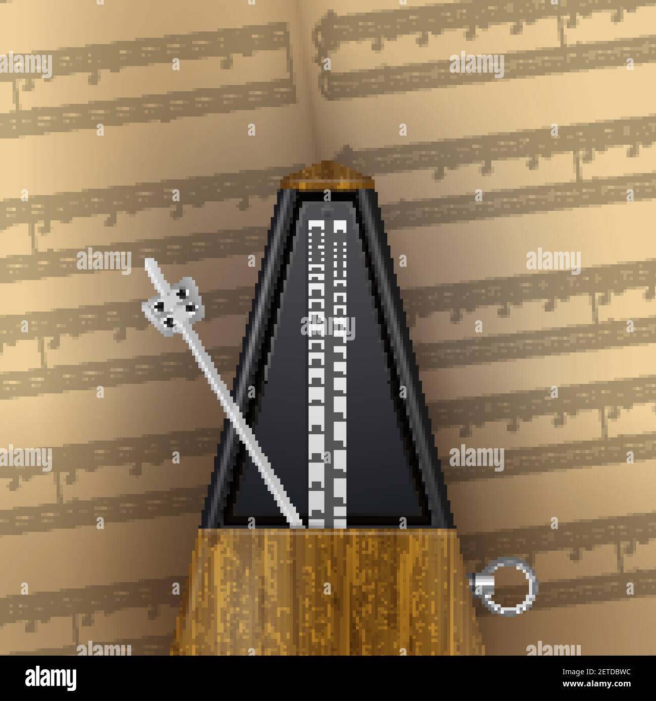 Vintage swinging metronome on page of music notebook background ...
