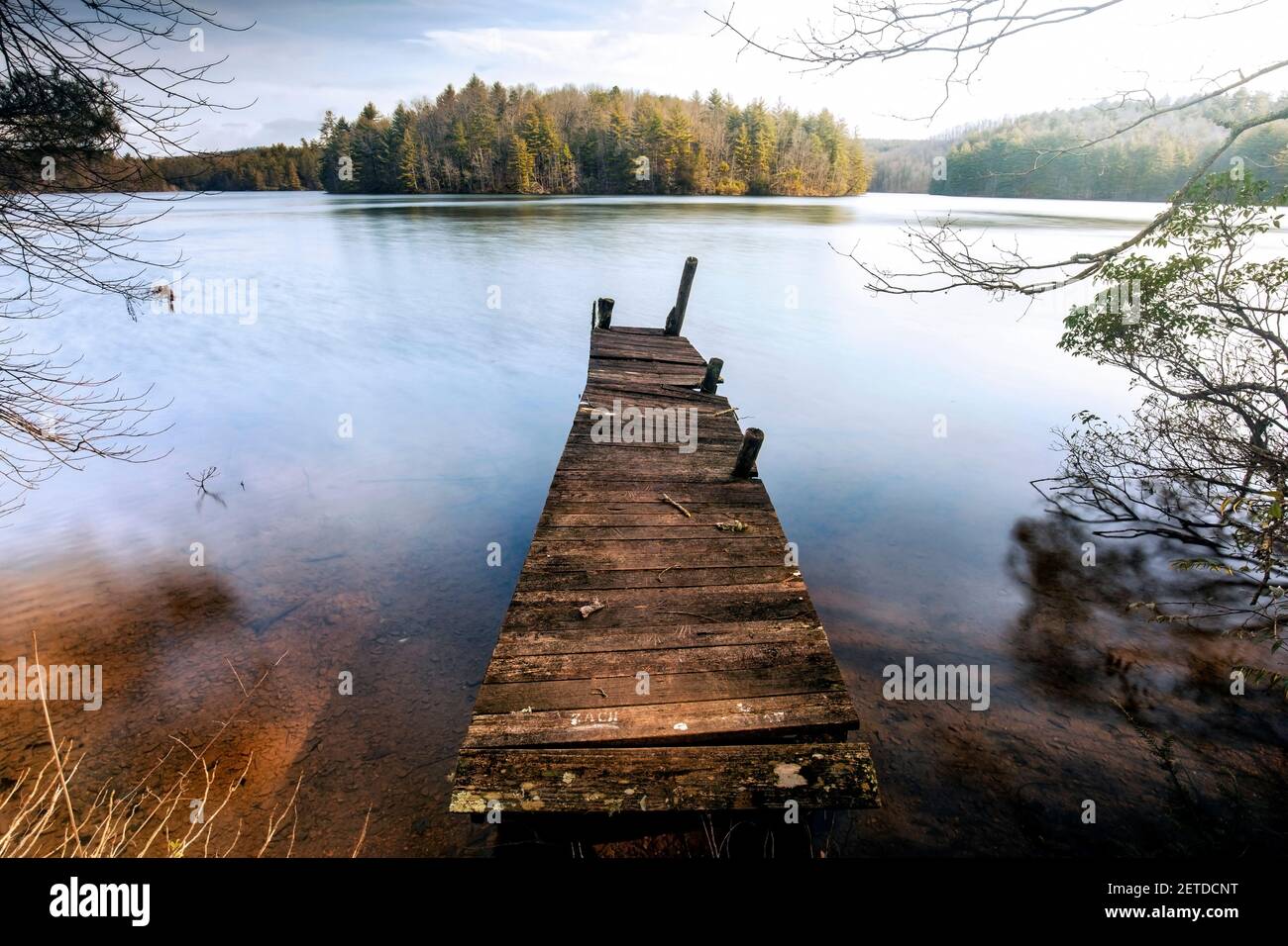 Old wooden pier on Lake Julia - DuPont State Recreational Forest - Cedar Mountain, North Carolina, USA Stock Photo