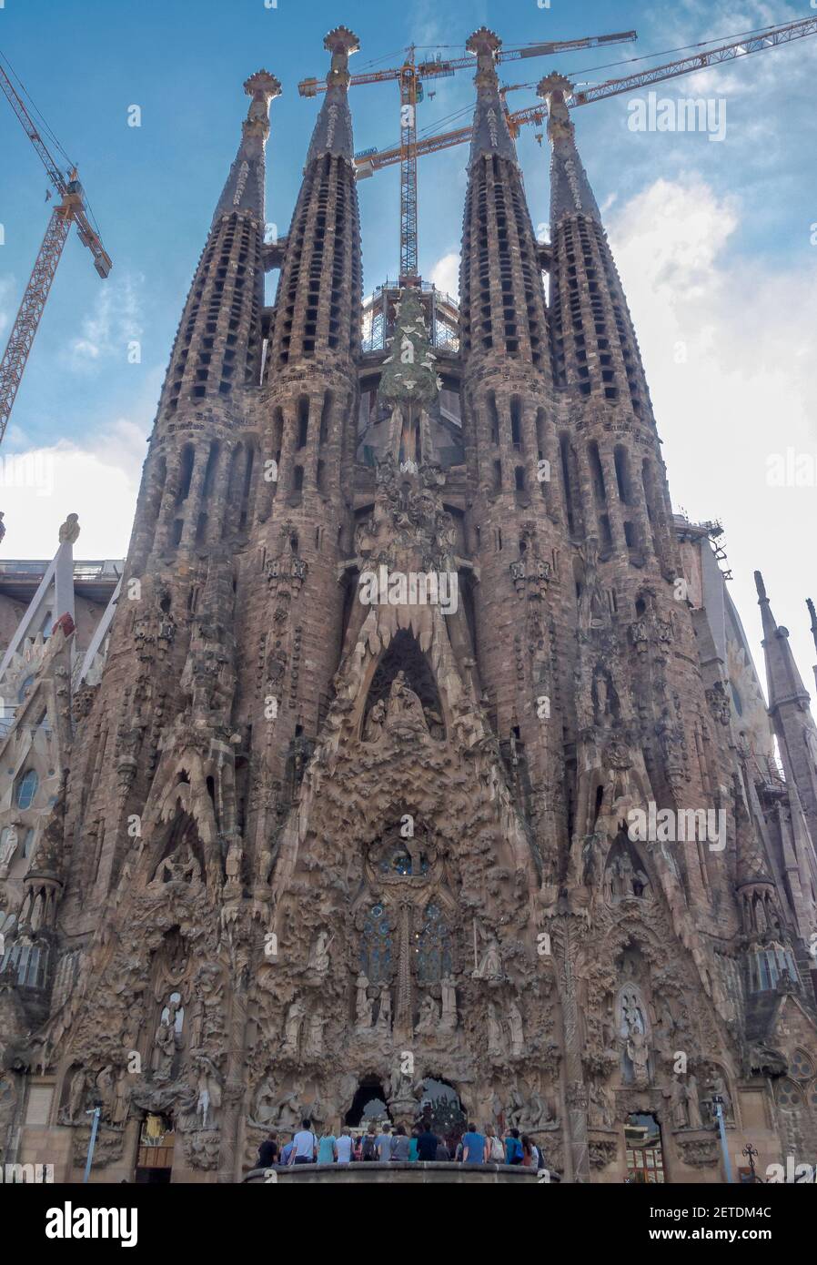 The Nativity façade of the La Sagrada Familia and three tower cranes