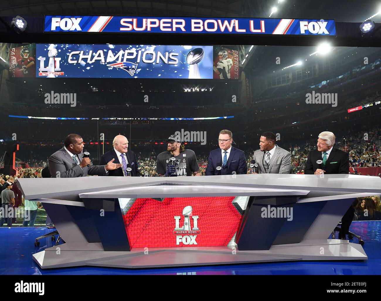 HOUSTON, TX FEBRUARY 5 Fox Sports NFL announcers Kurt Menefee, Terry