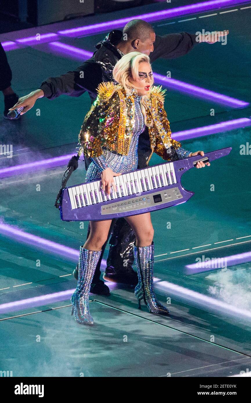 Lady Gaga performs during the Pepsi Zero Sugar Super Bowl LI Halftime Show  held at NRG Stadium on February 5, 2017 in Houston, TX. (Photo by Dave  Clements) *** Please Use Credit