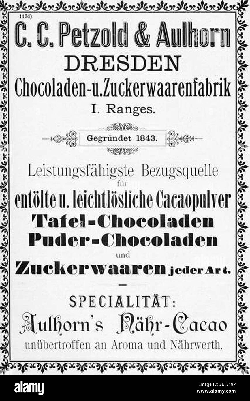 Petzold&Aulhorn-Anzeige-1897. Stock Photo