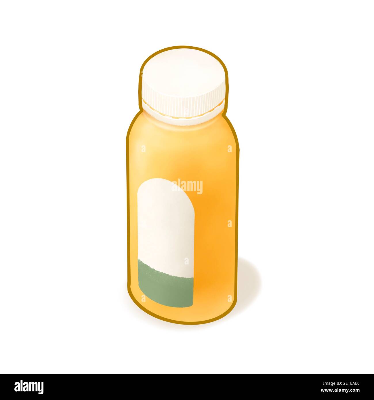 Orange juice drink, a digital painting of plastic bottle package of citrus juicy fruit beverage isometric cartoon icon raster 3D illustration on white Stock Photo