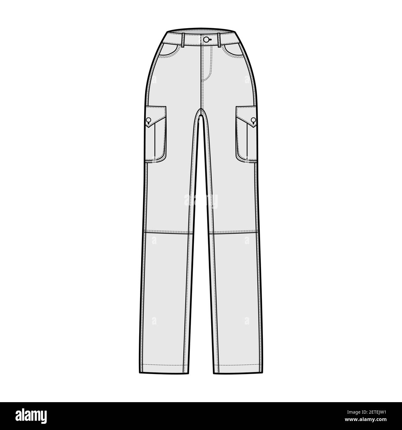 Set of Jeans cargo Denim pants technical fashion illustration with ...