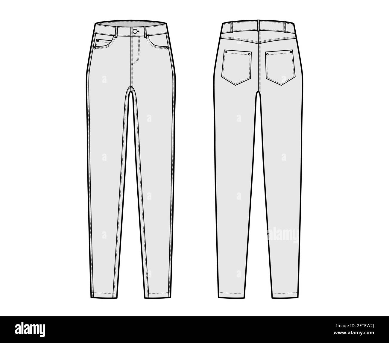 Jeans tapered Denim pants technical fashion illustration with full ...