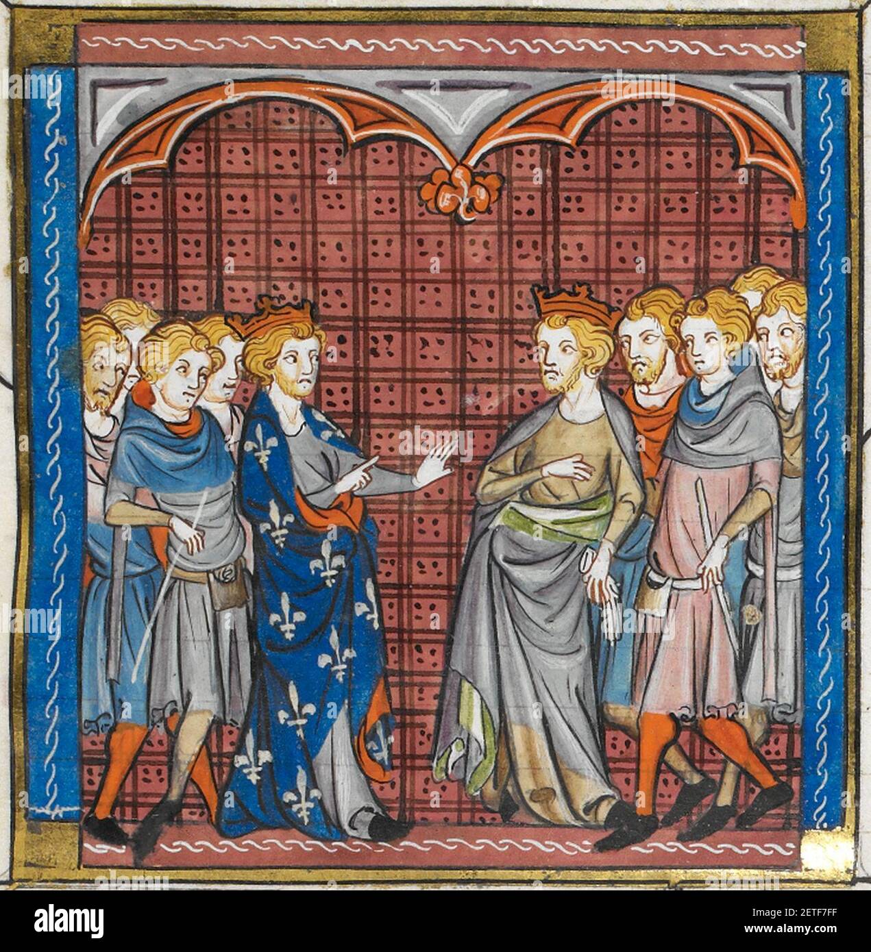 Philip II and Tancred meeting in Messina - MS 16 G vi f350r (detail). Stock Photo