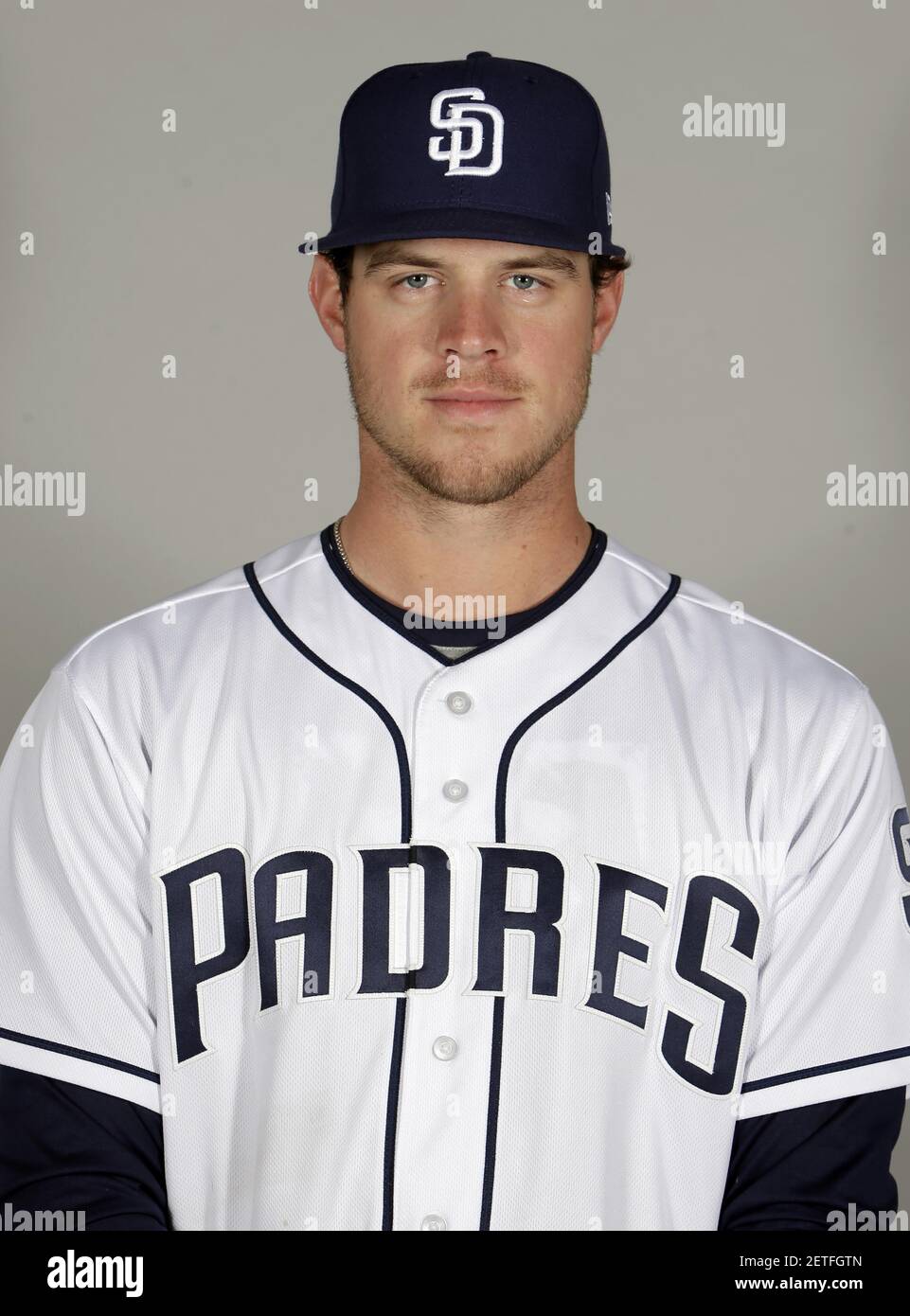 Feb 19, 2017; Peoria, AZ, USA; San Diego Padres first baseman Wil Myers (4) poses for a photo during photo day at Peoria Sports Complex. Mandatory Credit: Rick Scuteri-USA TODAY Sports *** Please Use Credit from Credit Field *** Stock Photo