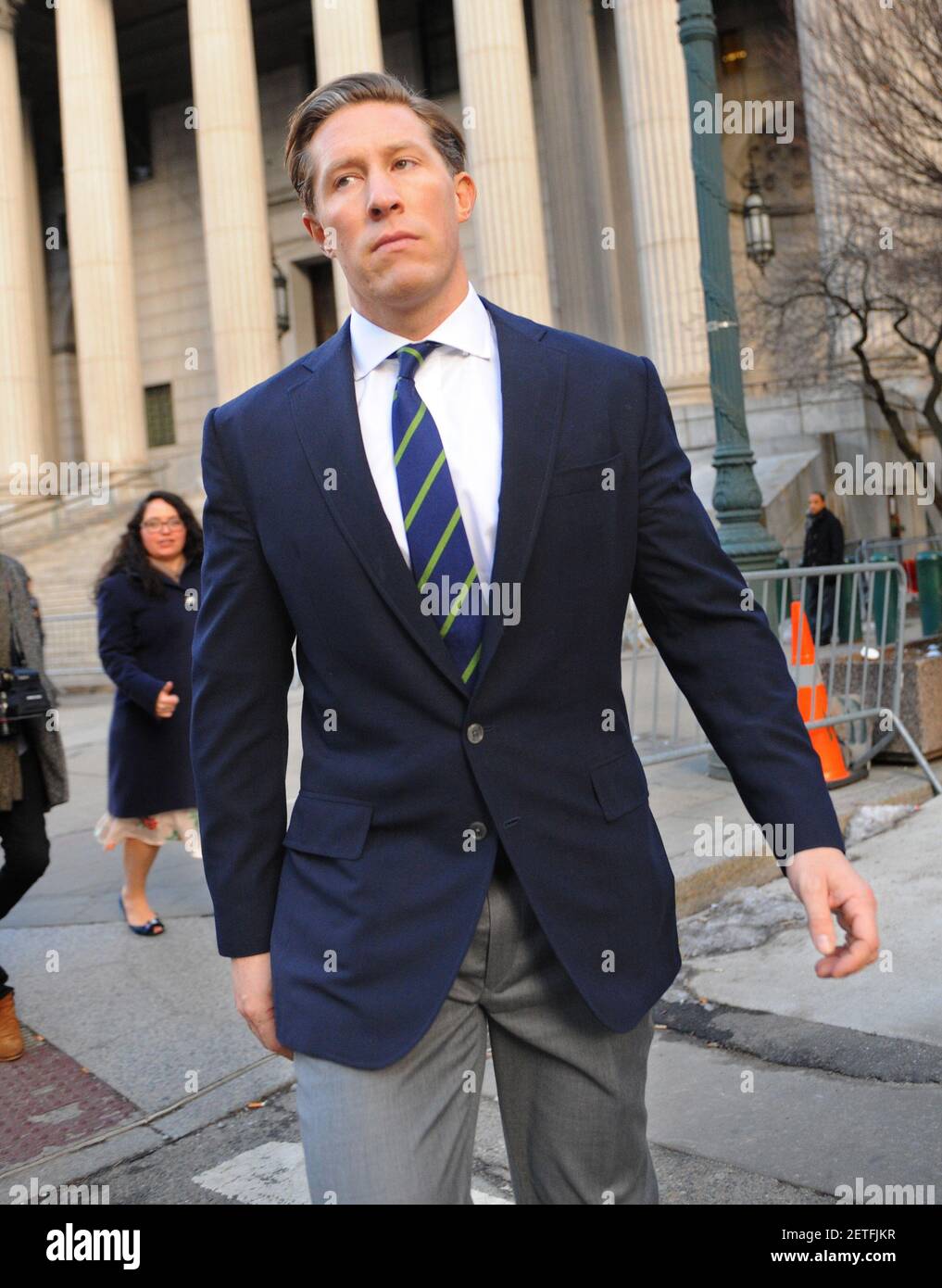 Sean Stewart, former managing director of Perella Weinberg Partners LP,  exits federal court in New York, U.S. on Friday, Feb 17, 2017. The former  investment banker who blamed his father for betraying