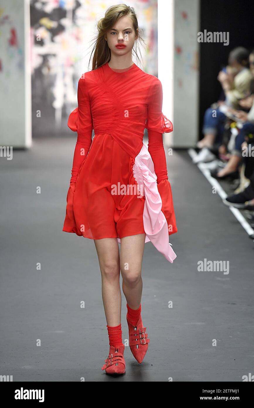 Model Estella Boersma walks on the runway during the Preen by Thornton ...