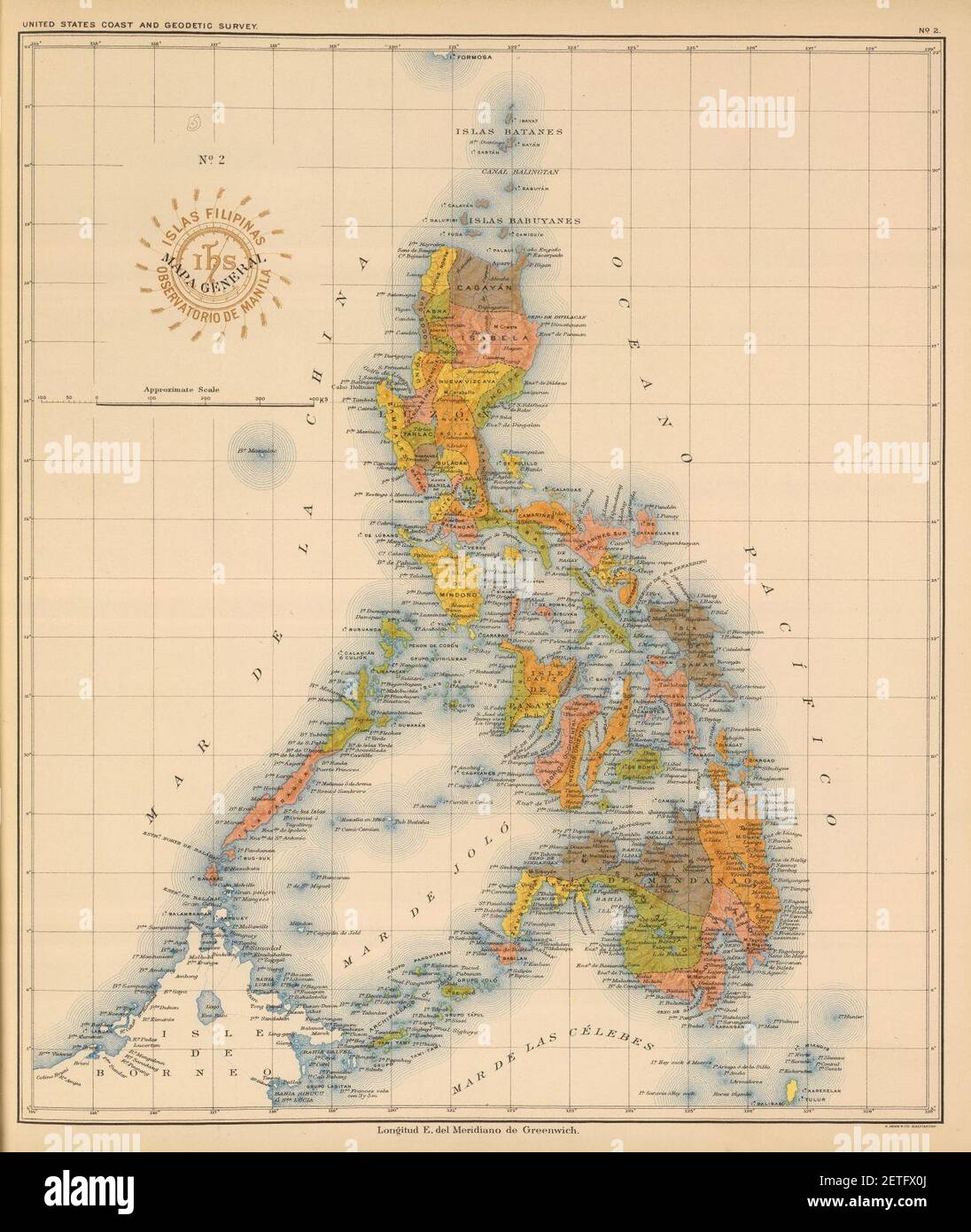 Philippine Islands - 1899 political map. Stock Photo