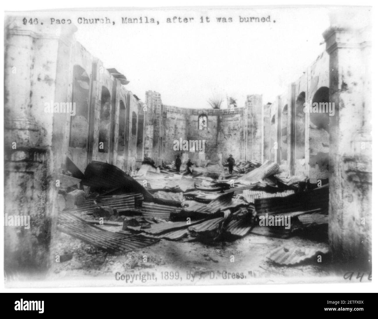 Philippine Islands)- Paco Church, Manila, after it was burned Stock Photo