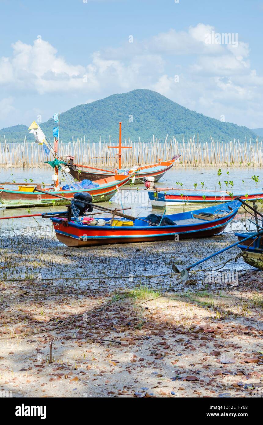 Wood Fishing Boat is Moored on the Beach Stock Photo - Alamy