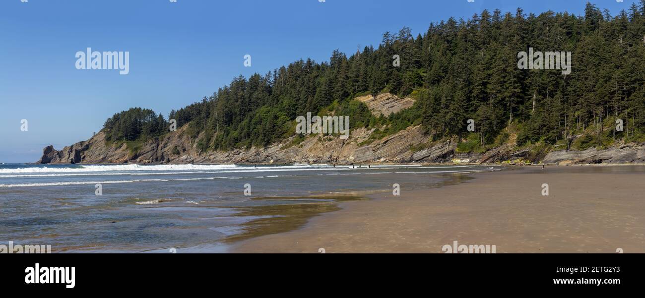 Cape Falcon shelters Smuggler Cove and Short Sand Beach on the Oregon coast Stock Photo