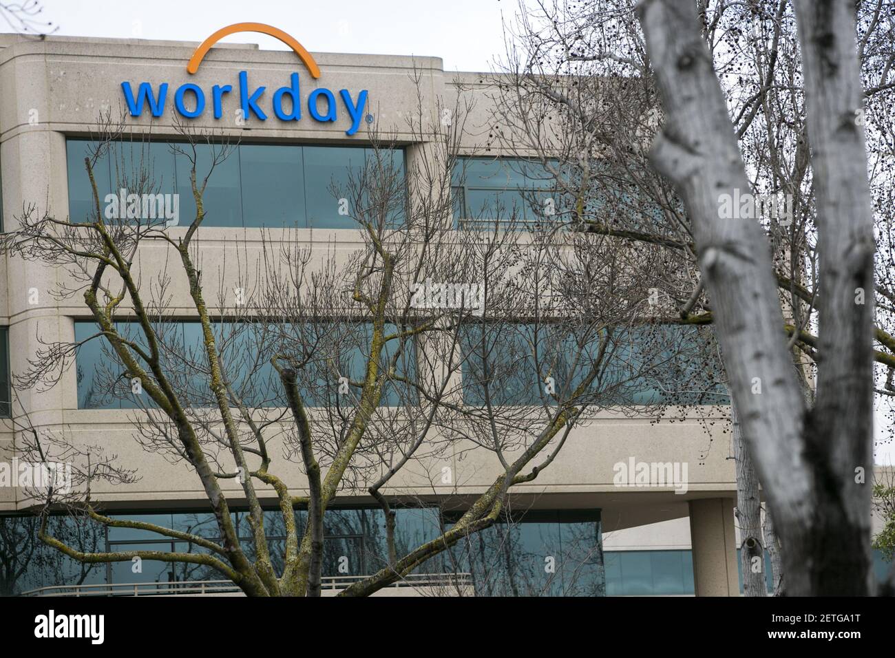 A logo sign outside of the headquarters of Workday, Inc., in Pleasanton ...