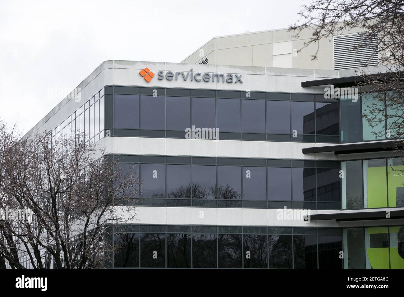 A logo sign outside of the headquarters of ServiceMax in Pleasanton ...