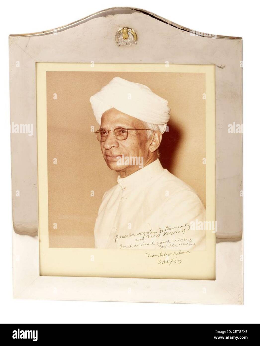 Photograph of Sarvepalli Radhakrishna presented to President Kennedy. Stock Photo