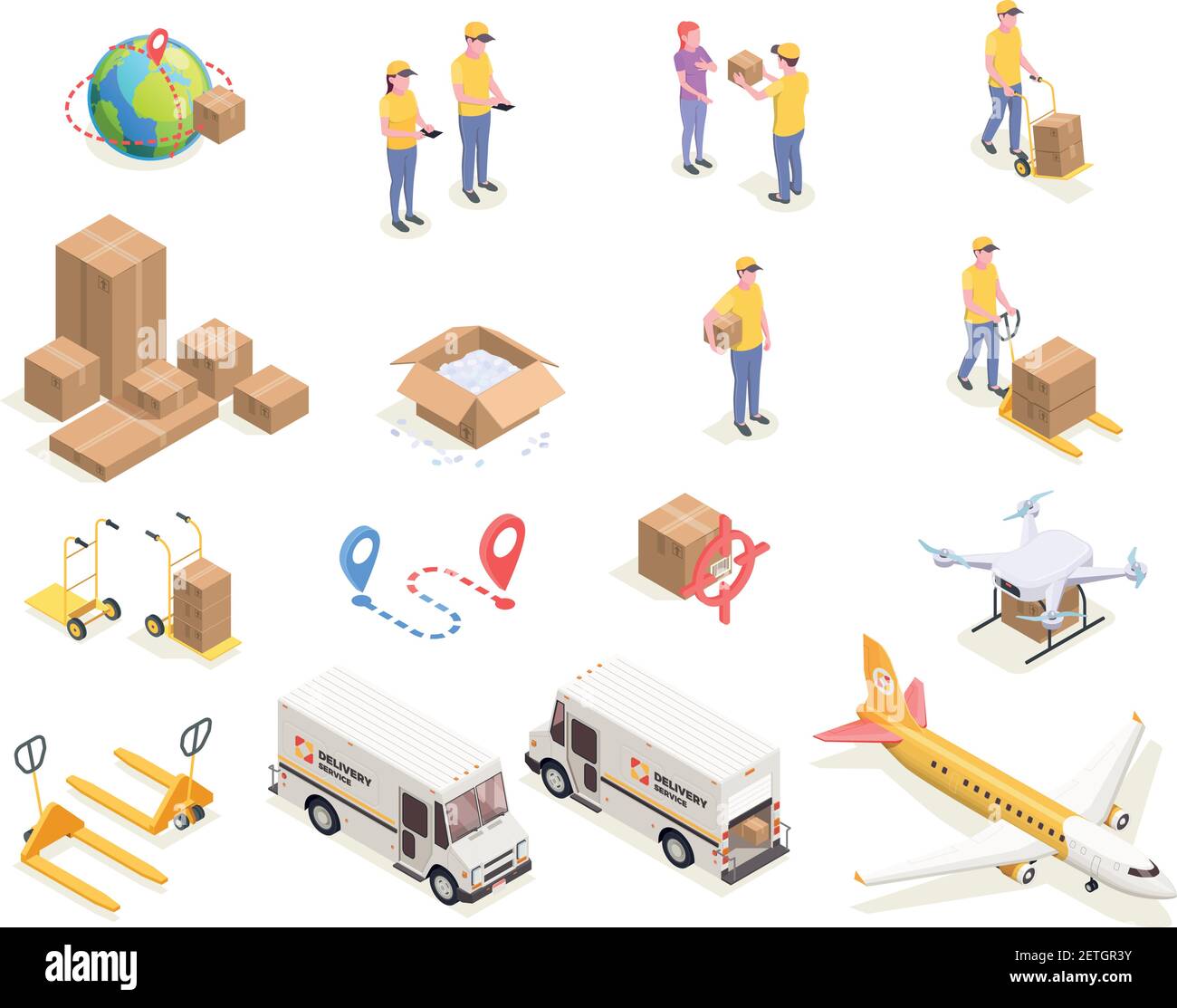 Delivery logistics shipment isometric icons set with isolated images of ...