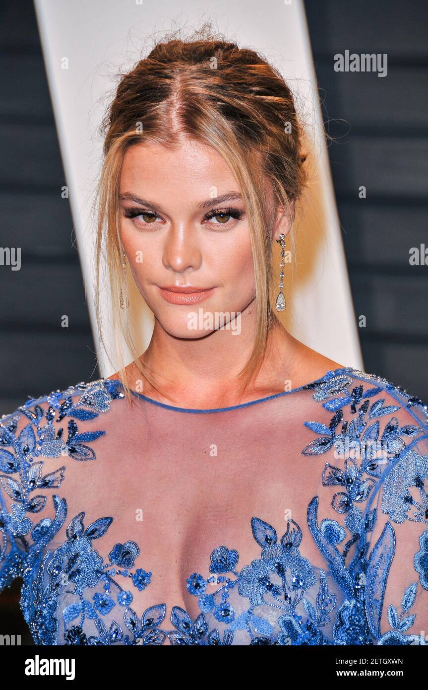 Nina Agdal walking the red carpet at the 2017 Vanity Fair Oscar Party