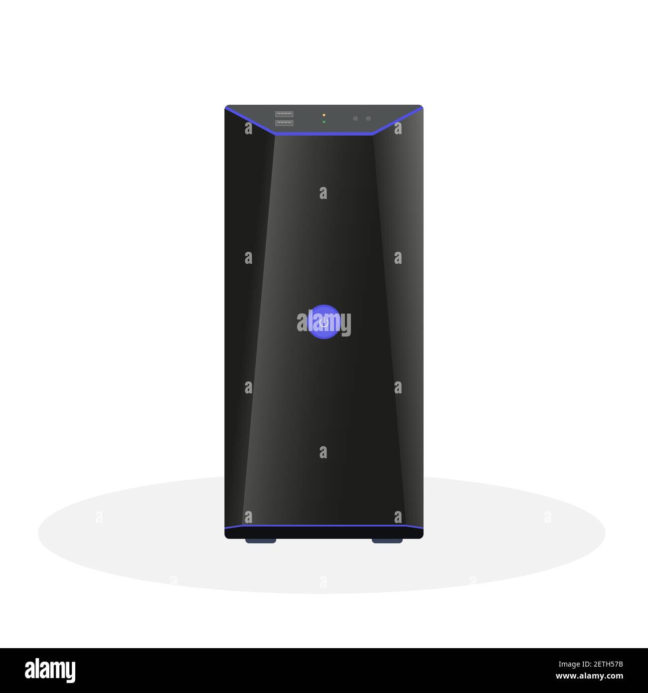 Modern computer system unit in black with a large power button ...