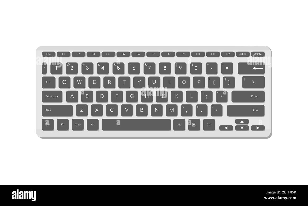 The computer keyboard is light with gray buttons and symbols. A modern image of a computer keyboard. Flat vector illustration Stock Vector